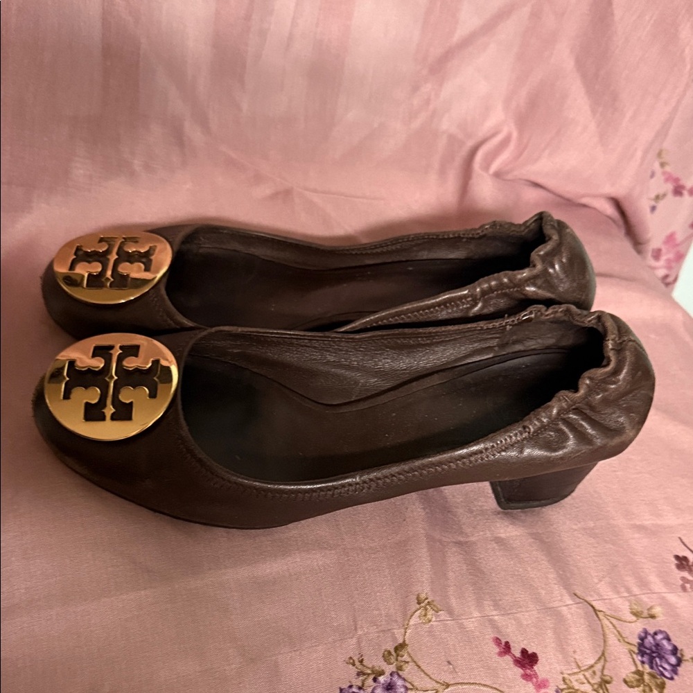 Tory Burch Brown Flats with Gold Emblem